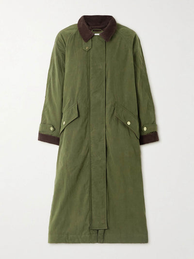 Veronica Beard Dietz corduroy-trimmed waxed cotton-blend coat at Collagerie