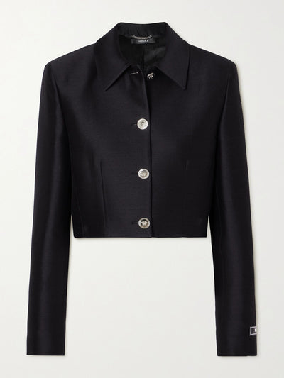 Versace Cropped wool and silk-blend jacket at Collagerie