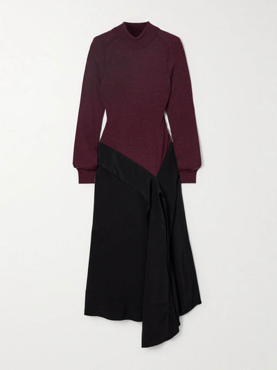 Victoria Beckham Asymmetric paneled wool and jersey turtleneck dress at Collagerie