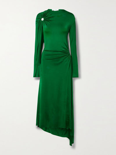 Victoria Beckham Asymmetric cutout gathered glossed-jersey dress at Collagerie