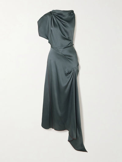 Victoria Beckham Asymmetric draped satin midi dress at Collagerie