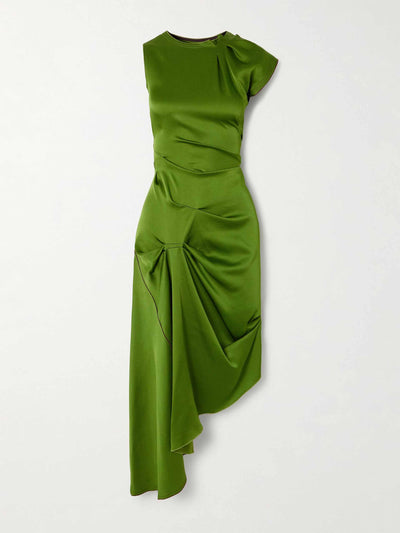 Victoria Beckham Asymmetric draped satin midi dress at Collagerie
