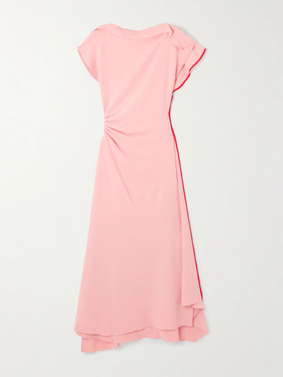 Victoria Beckham Asymmetric ruffled gathered crepe midi dress at Collagerie