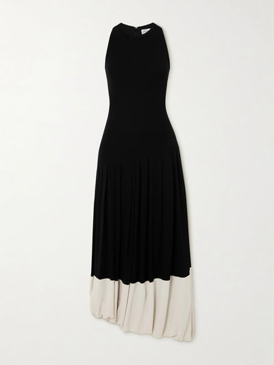 Victoria Beckham Asymmetric two-tone gathered stretch-jersey midi dress at Collagerie