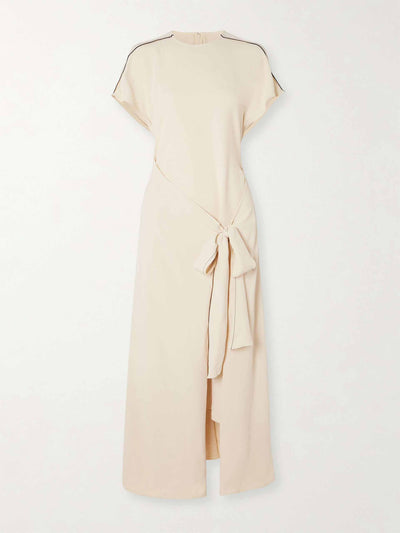 Victoria Beckham Asymmetric tie-detailed cady midi dress at Collagerie
