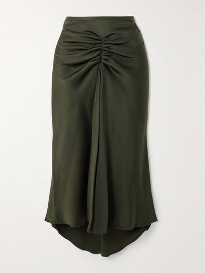 Victoria Beckham Bella gathered satin-crepe midi skirt at Collagerie