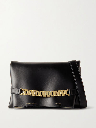 Victoria Beckham Chain-embellished leather clutch bag at Collagerie