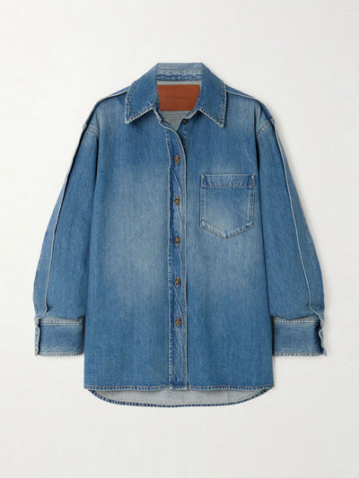 Victoria Beckham Pintucked denim shirt at Collagerie