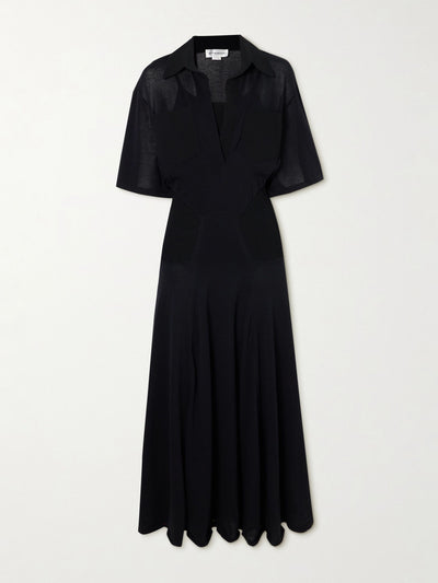 Victoria Beckham Paneled rib-trimmed cotton-blend midi dress at Collagerie