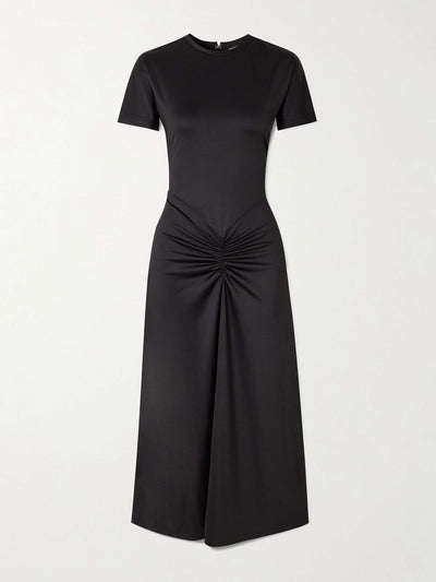 Victoria Beckham Gathered satin-jersey midi dress at Collagerie