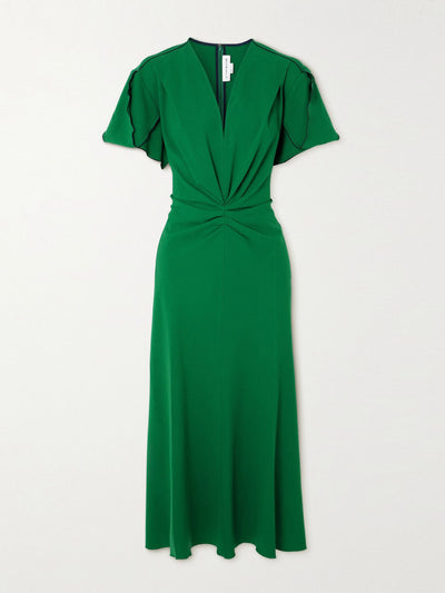 Victoria Beckham Gathered wool-blend crepe midi dress at Collagerie