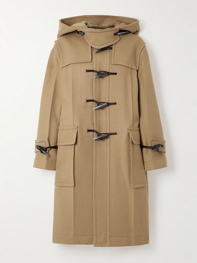 Victoria Beckham Hooded leather-trimmed wool coat at Collagerie