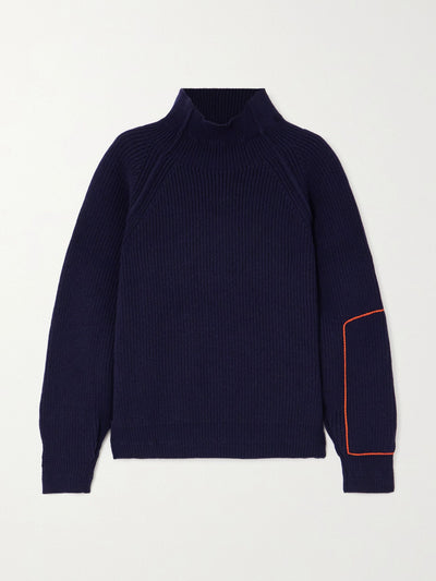 Victoria Beckham Embroidred ribbed wool turtleneck sweater at Collagerie