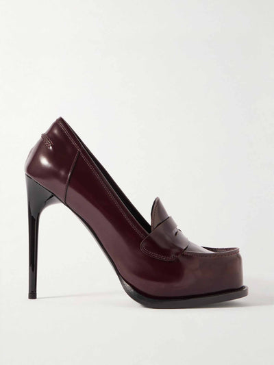 Victoria Beckham Glossed-leather platform pumps at Collagerie