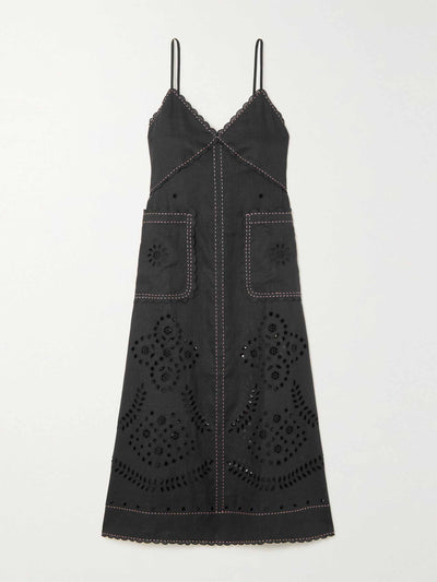 Vita Kin Black broderie anglaise linen dress at Collagerie