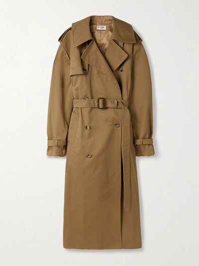 Saint Laurent Oversized belted cotton-twill trench coat at Collagerie