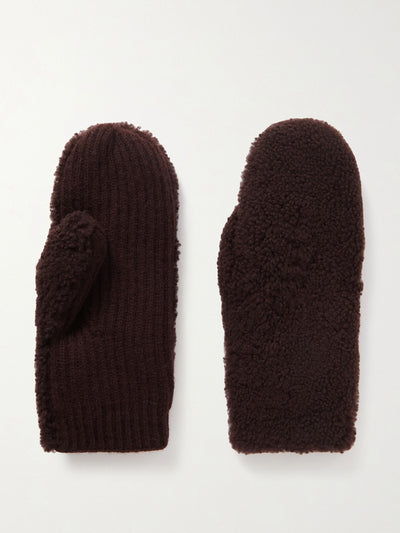 Yves Salomon Shearling and ribbed wool and cashmere-blend mittens at Collagerie