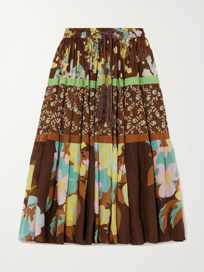 Yvonne S Tiered printed cotton-voile midi skirt at Collagerie