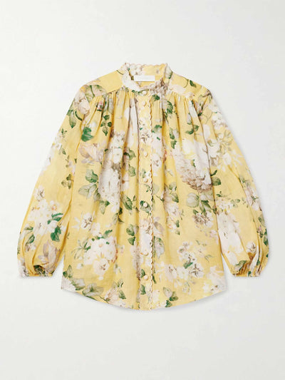 Zimmermann Acacia scalloped floral-print ramie-voile blouse at Collagerie