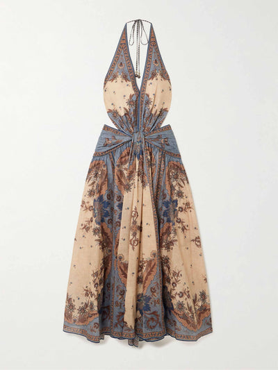 Zimmermann Ascension open-back printed cotton-voile halterneck maxi dress at Collagerie