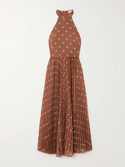 Zimmermann Belted pleated polka-dot recycled-chiffon midi dress at Collagerie