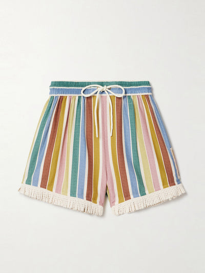 Zimmermann Everley fringed striped cotton-voile shorts at Collagerie