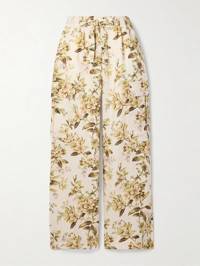 Zimmermann Golden floral-print linen cargo pants at Collagerie