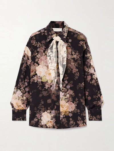 Zimmermann Illustration lace-trimmed floral-print silk crepe de chine shirt at Collagerie