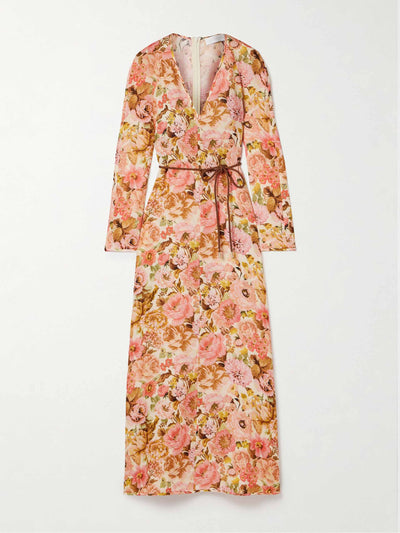 Zimmermann Golden belted floral-print linen maxi dress at Collagerie