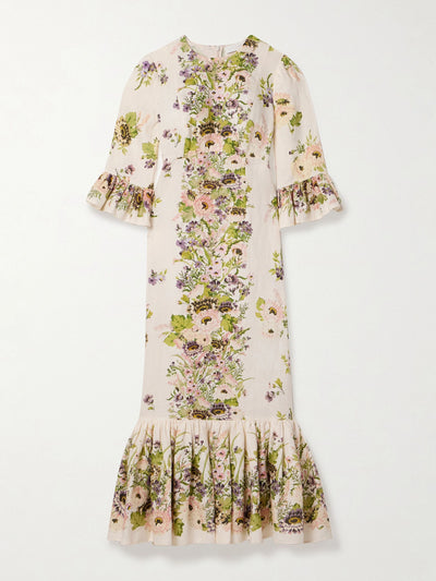 Zimmermann Halliday ruffled floral-print linen midi dress at Collagerie