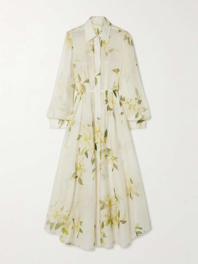 Zimmermann Harmony floral-print linen and silk-blend maxi shirt dress at Collagerie