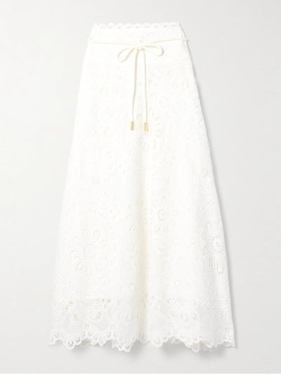 Zimmermann Ottie cotton guipure lace midi skirt at Collagerie