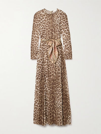 Zimmermann Illustration belted leopard-print chiffon maxi dress at Collagerie