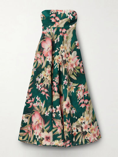 Zimmermann Lexi strapless floral-print linen midi dress at Collagerie
