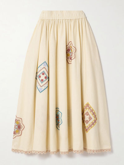 Zimmermann Ottie guipure lace-trimmed cotton midi skirt at Collagerie