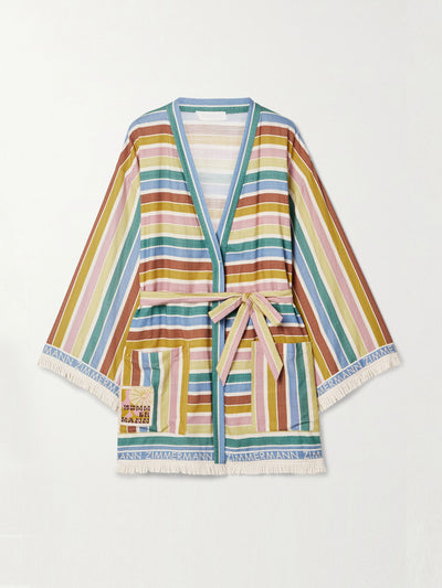 Zimmermann Everley belted fringed striped cotton-voile robe at Collagerie