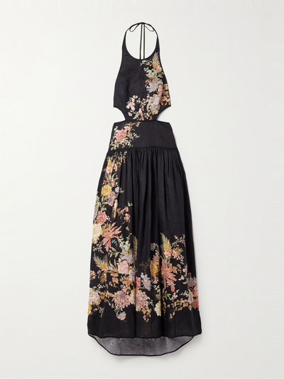 Zimmermann Tallow cutout floral-print linen halterneck midi dress at Collagerie