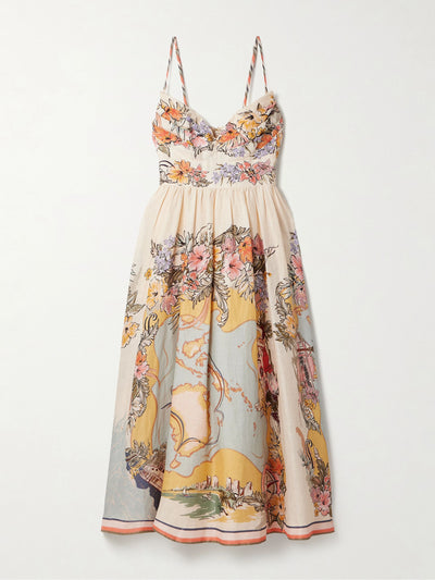 Zimmermann Tallow pleated printed linen midi dress at Collagerie