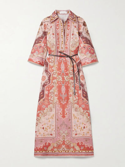 Zimmermann Wylie belted printed linen midi dress at Collagerie