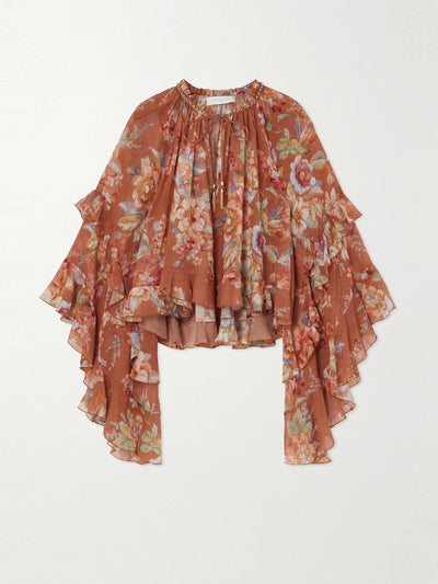 Zimmermann Awaken ruffled floral-print cotton and silk-blend crepe de chine blouse at Collagerie