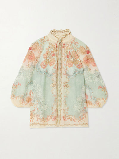 Zimmermann Daylight scalloped printed ramie blouse at Collagerie