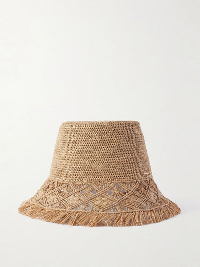 Zimmermann Fringed macramé raffia bucket hat at Collagerie