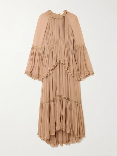 Zimmermann Hypnotic lace-trimmed tiered crepe de chine midi dress at Collagerie