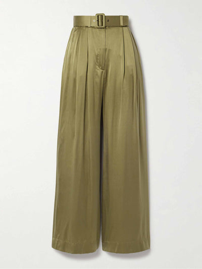 Zimmermann Belted pleated silk-satin wide-leg pants at Collagerie