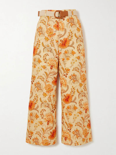 Zimmermann Junie belted cropped floral-print linen wide-leg pants at Collagerie