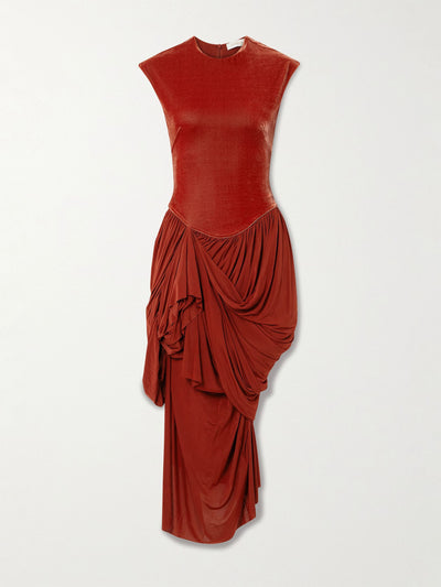 Zimmermann Memento draped pleated velvet and stretch-knit maxi dress at Collagerie