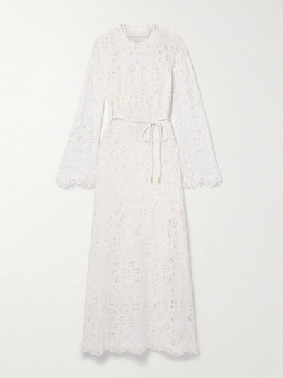 Zimmermann Ottie belted guipure lace and cotton-voile maxi dress at Collagerie