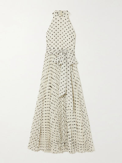 Zimmermann Cream belted pleated polka-dot recycled-crepe midi dress at Collagerie