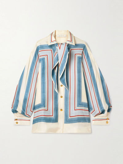 Zimmermann Tie-neck striped silk-twill shirt at Collagerie