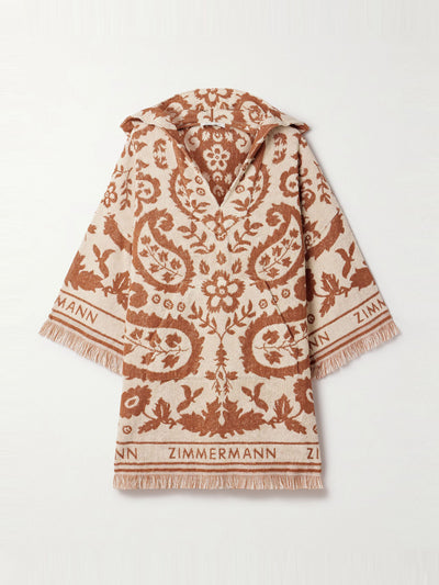 Zimmermann Wylie hooded frayed cotton-terry jacquard mini dress at Collagerie